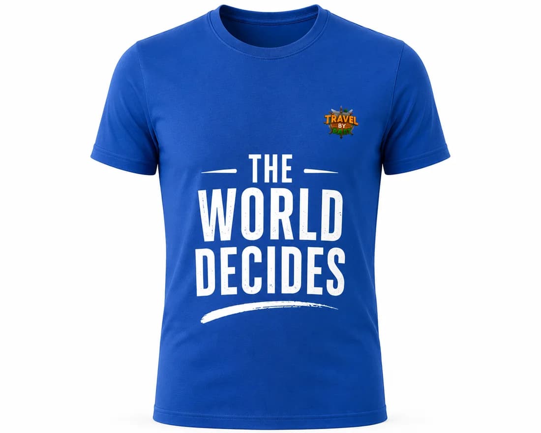 Blue Tee — “The World Decides” — Travel by Dart
