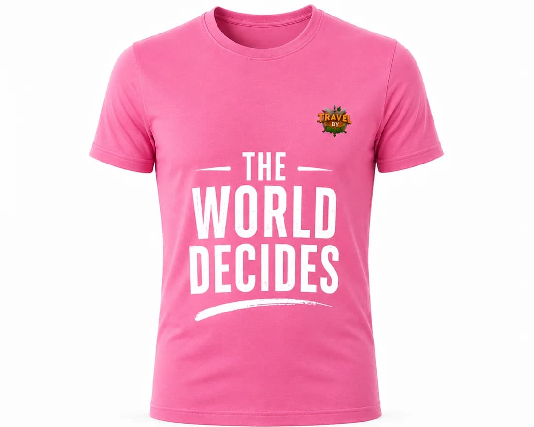 Pink Tee — “The World Decides” — Travel by Dart