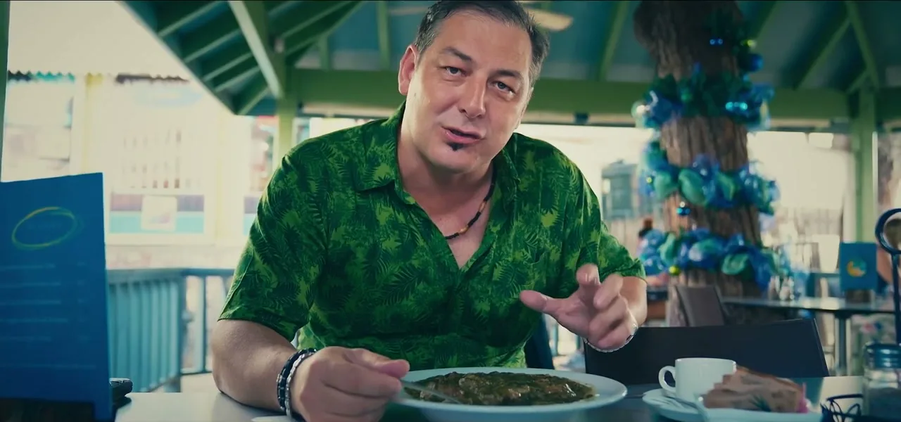 A plate of fungee and pepperpot, the national dish of Antigua and Barbuda