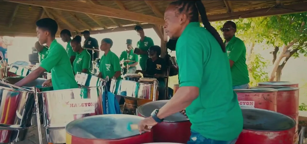 A steel pan orchestra performing at Shirley Heights, Antigua