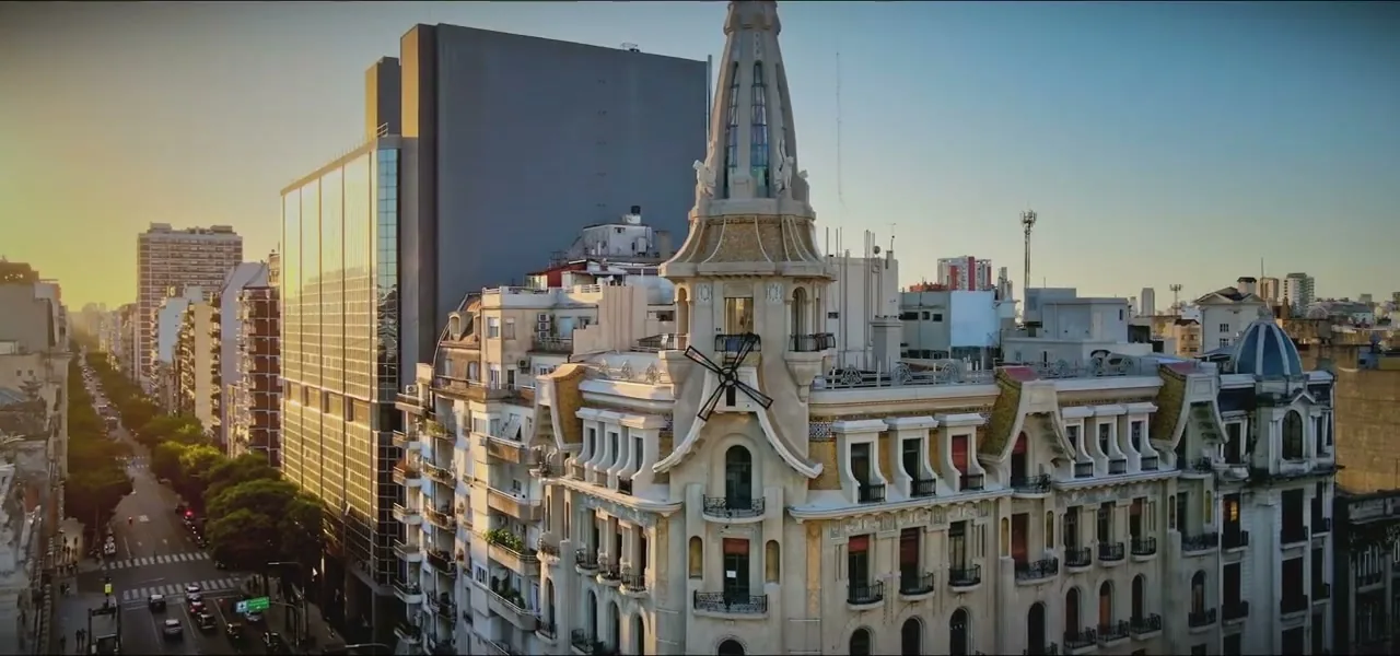 Elegant eclectic architecture along an avenue in Buenos Aires, Argentina