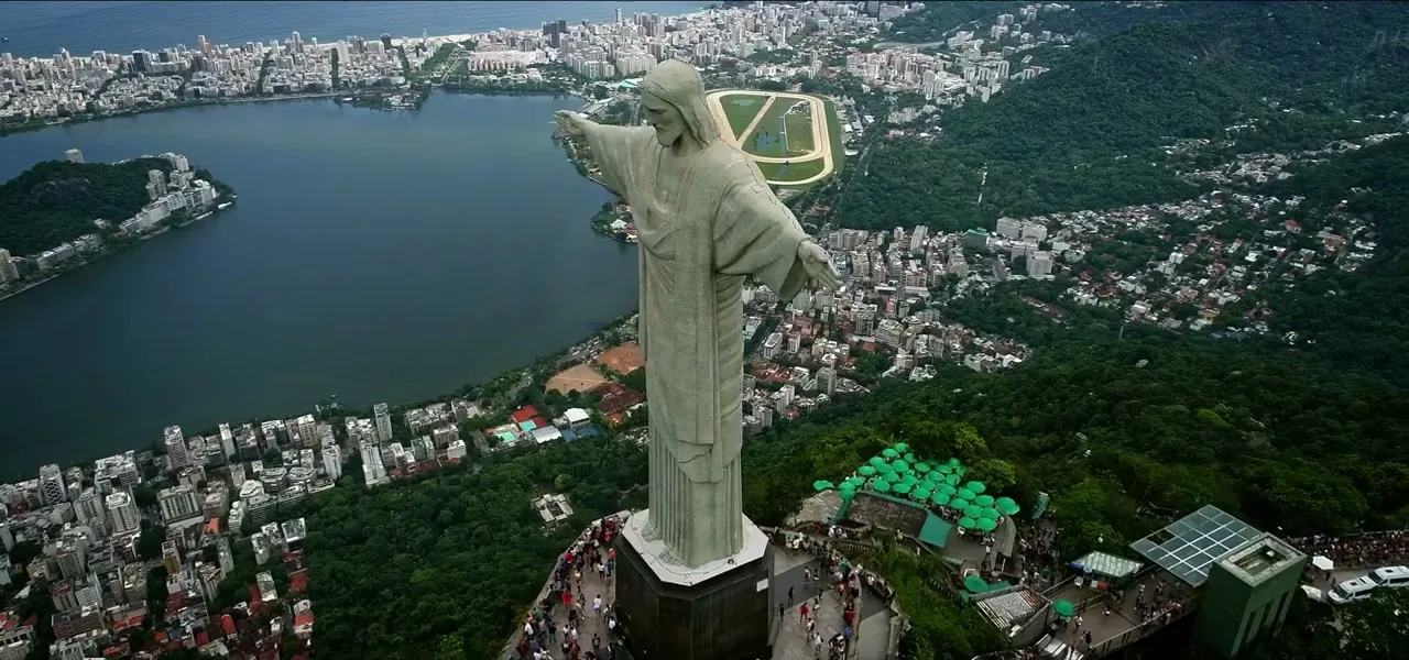Aerial view of the Christ the Redeemer statue on Corcovado overlooking Rio de Janeiro, Brazil