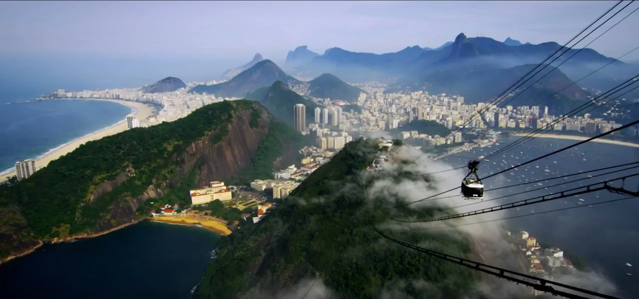 The cable car and view from Sugarloaf Mountain over Rio de Janeiro, Brazil