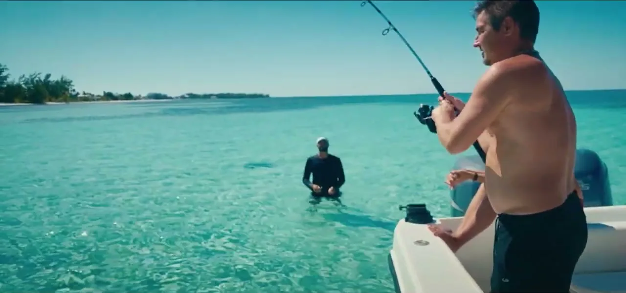 Sorin fishing for bonefish in the shallows at Rum Point, Grand Cayman