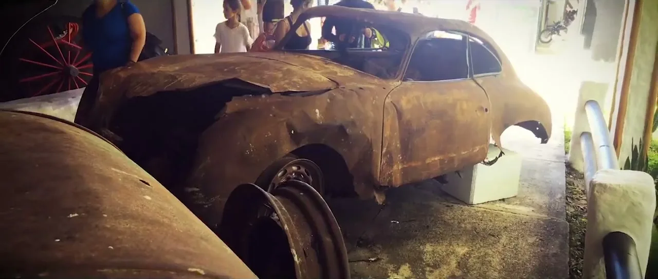 A rusted, burned-out vintage car that once belonged to Pablo Escobar, Colombia