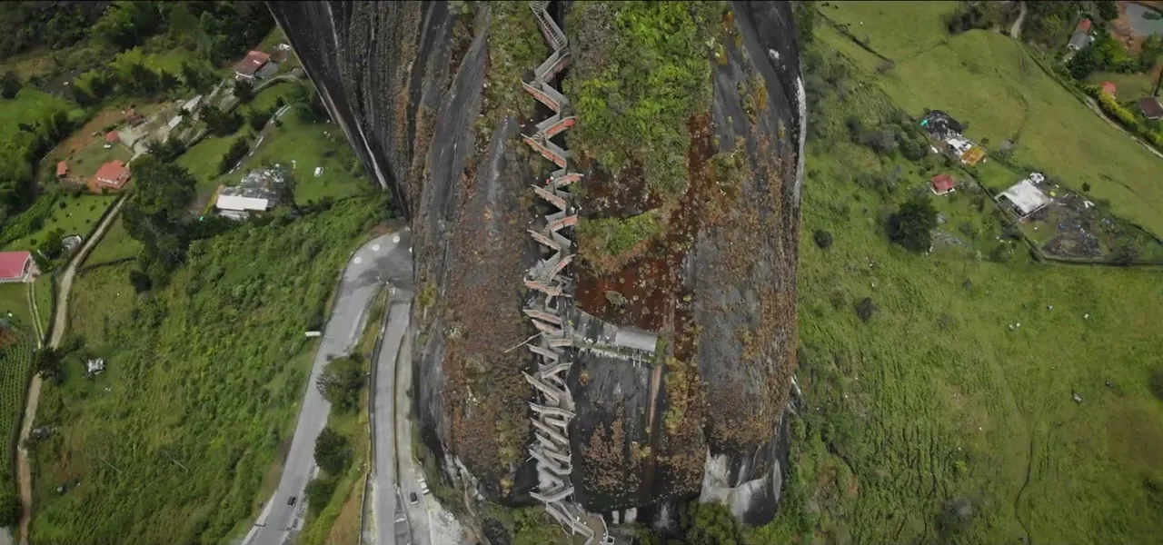La Piedra del Peñol, a giant rock with a zigzag staircase built into its side, Guatapé, Colombia