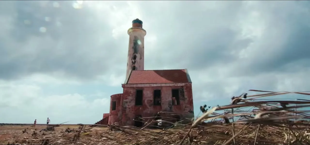 The pink lighthouse and ruins on the uninhabited island of Klein Curaçao