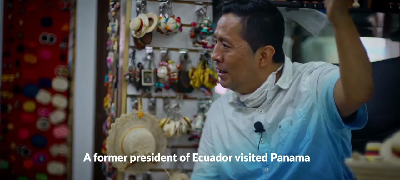 A weaver in a Montecristi shop full of toquilla-straw hats, Ecuador