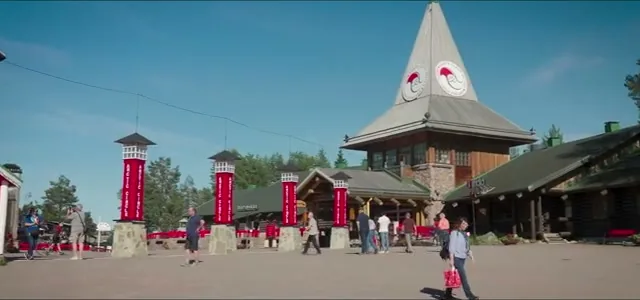Santa Claus Village near Rovaniemi, with its clock tower and Arctic Circle marker