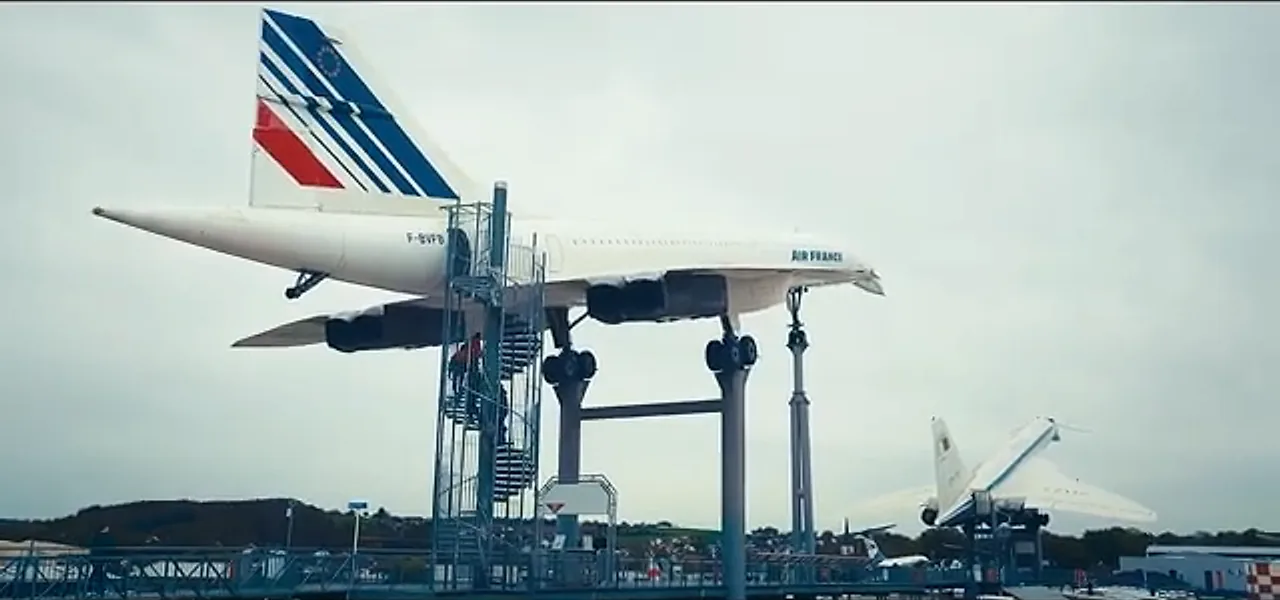 An Air France Concorde mounted on pylons at the Technik Museum Sinsheim