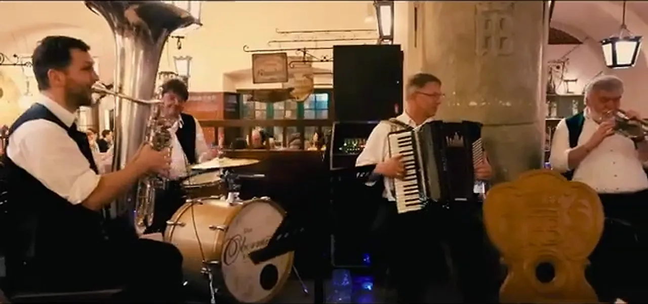 A Bavarian brass band playing in the Hofbräuhaus, Munich