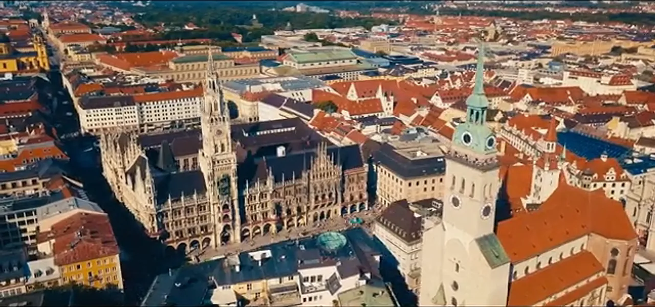 Aerial view of Marienplatz and the New Town Hall in central Munich
