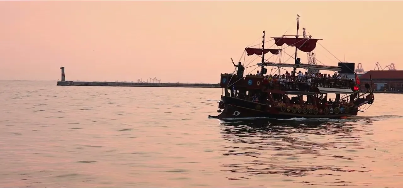 The waterfront of Thessaloniki, Greece, at sunset