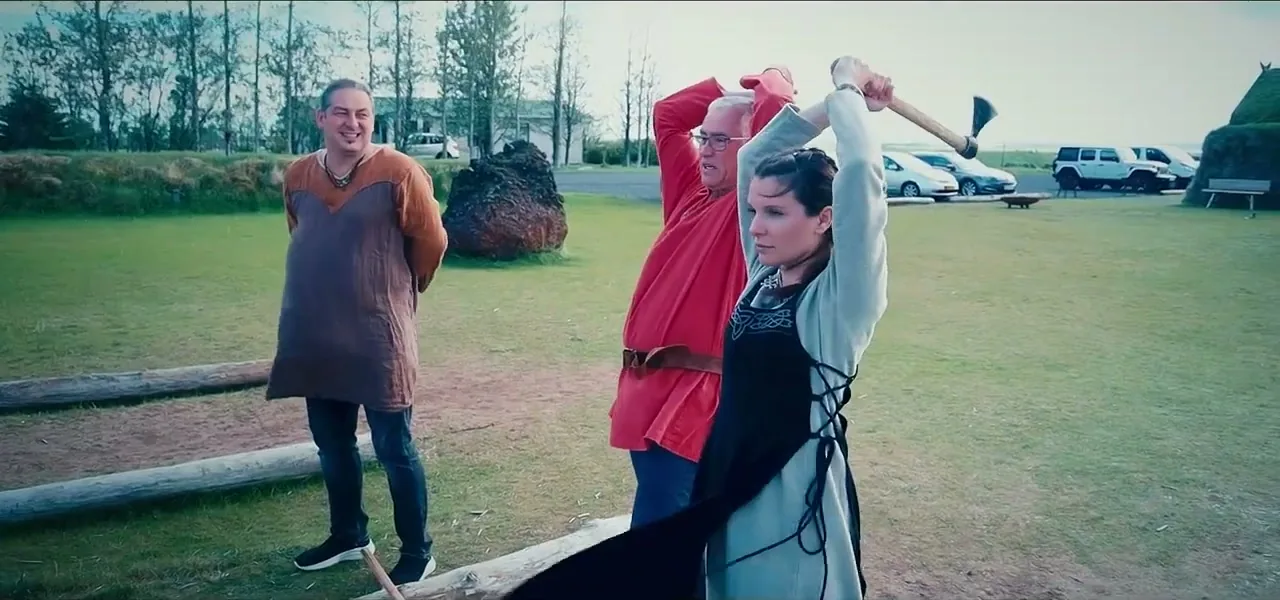 Axe throwing at a Viking restaurant in Iceland