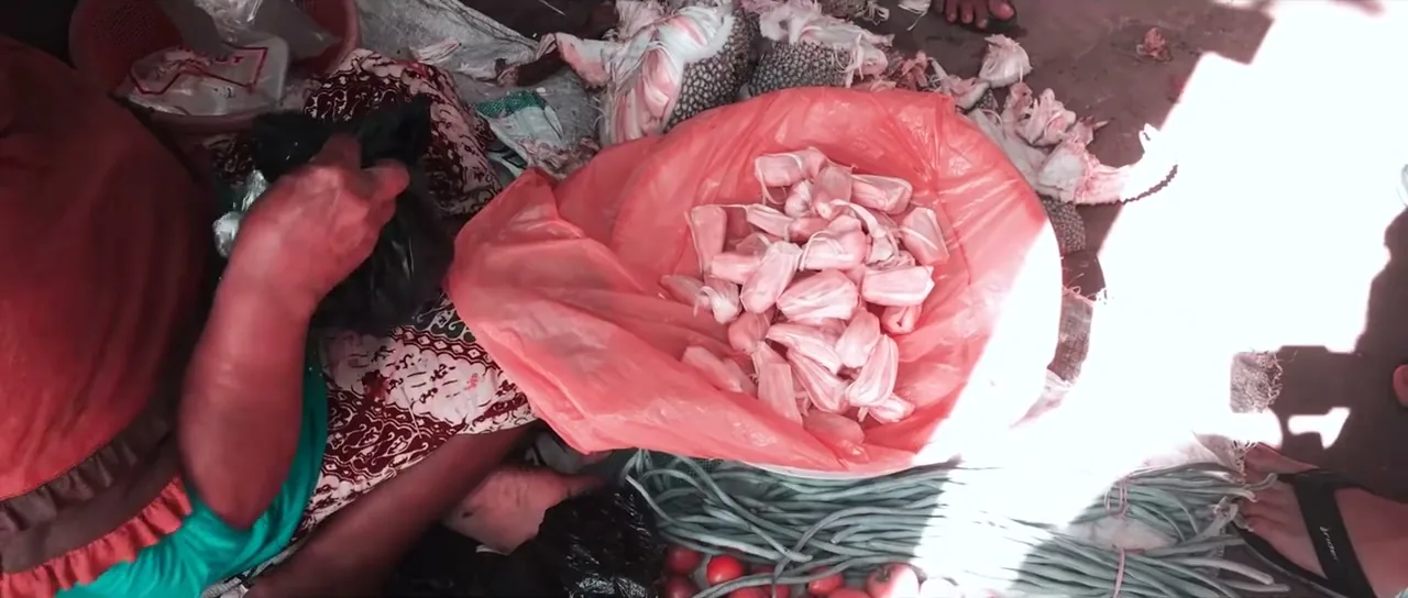 Fresh produce and fish at a local street market on Lombok, Indonesia