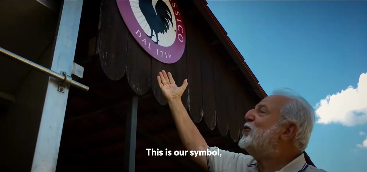 The Black Rooster (Gallo Nero) symbol of Chianti Classico wine at a Tuscan winery, Italy