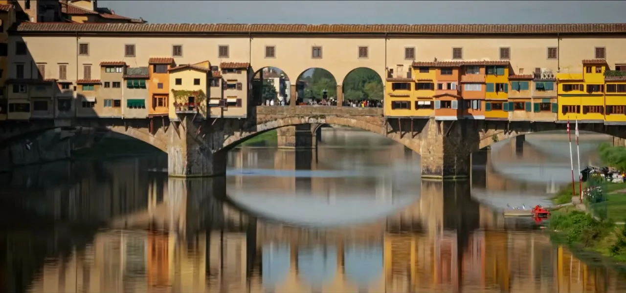 The Ponte Vecchio bridge over the Arno River in Florence, Italy