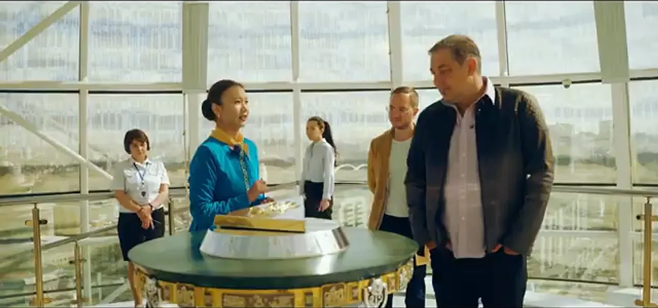 The golden handprint of Kazakhstan's first president inside the Bayterek Tower