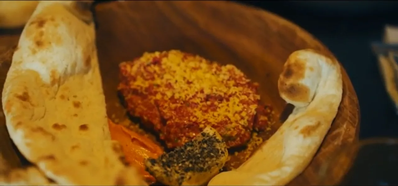 Horse tartar served in a bread bowl at a Kazakh restaurant
