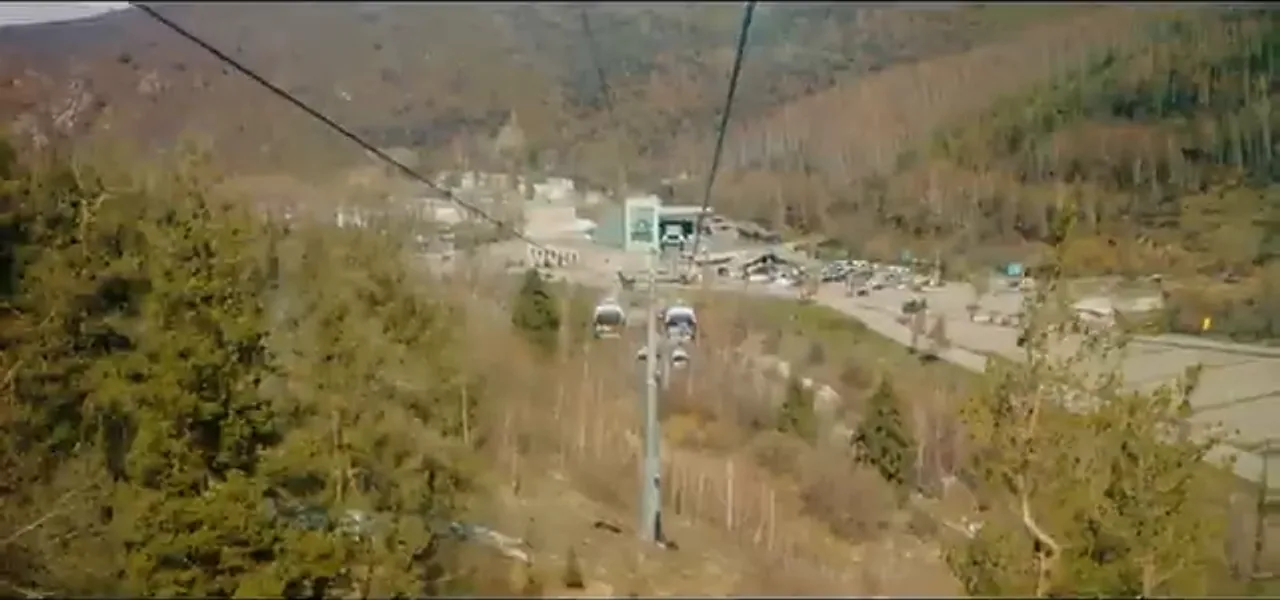 The cable car and snowy slopes of Shymbulak ski resort above Almaty, Kazakhstan