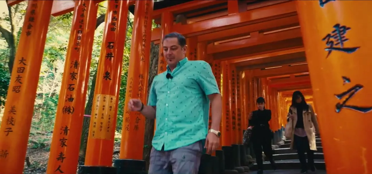 A tunnel of vermilion torii gates at Fushimi Inari shrine in Kyoto