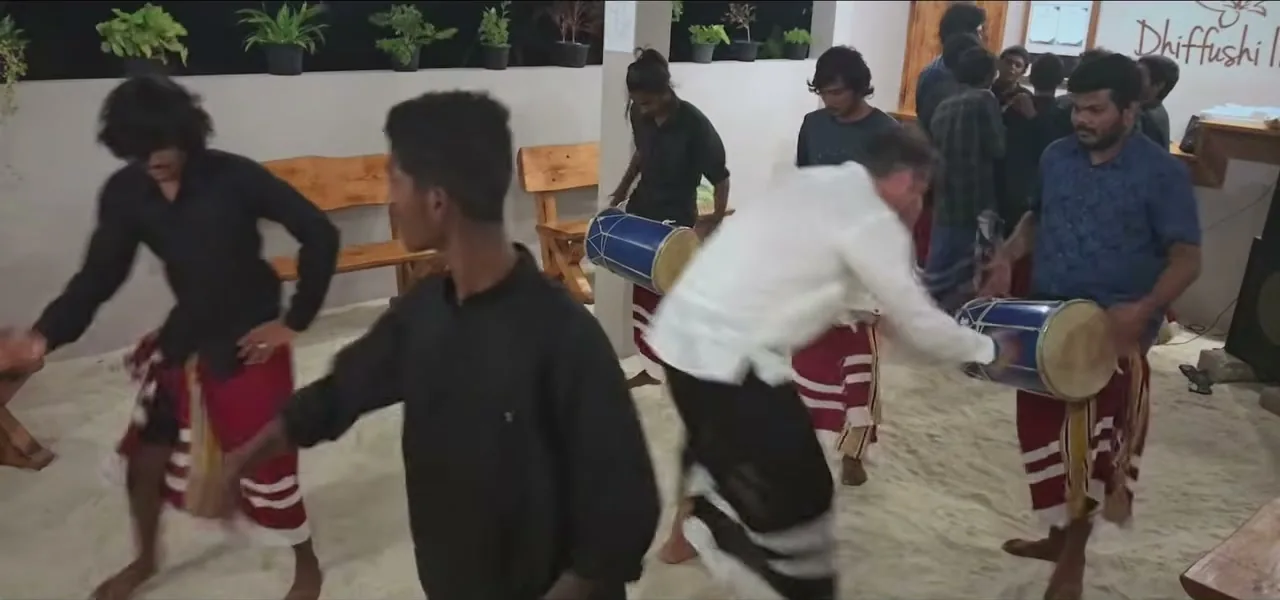 A Boduberu traditional drumming and dance performance on Dhiffushi island, Maldives
