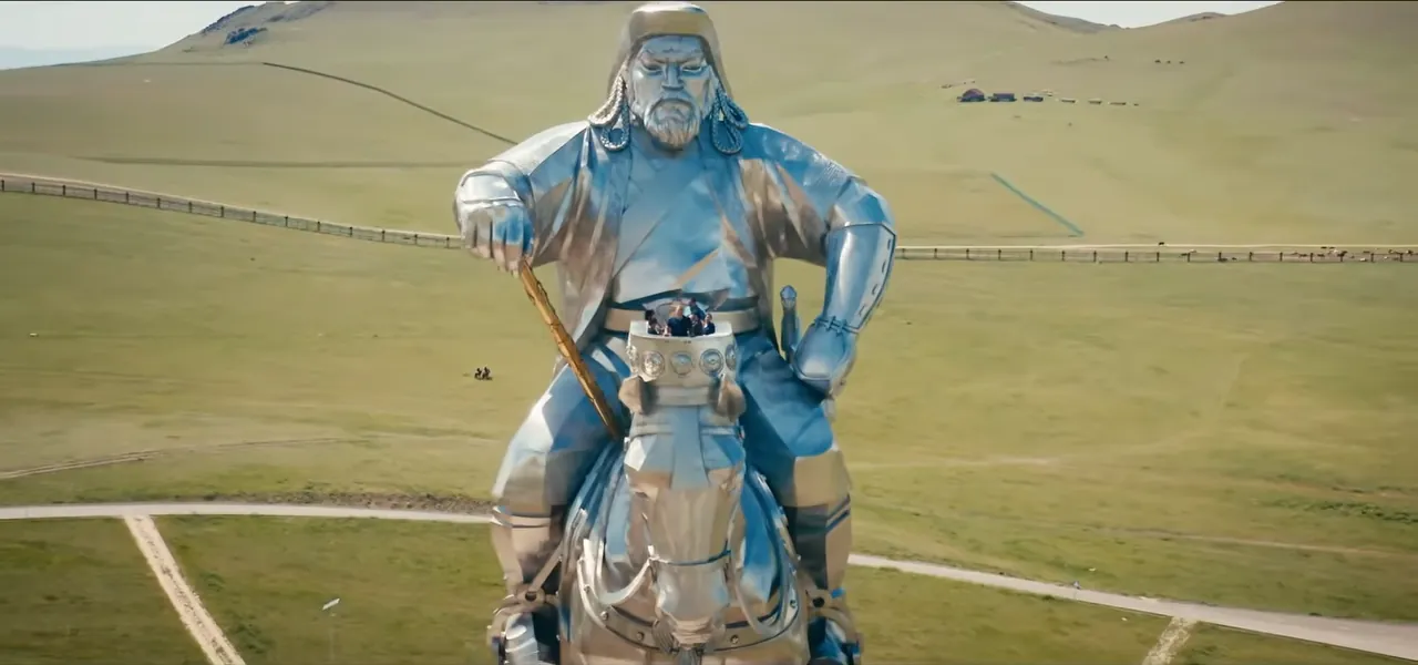 The 40-metre stainless-steel equestrian statue of Genghis Khan at Tsonjin Boldog, Mongolia