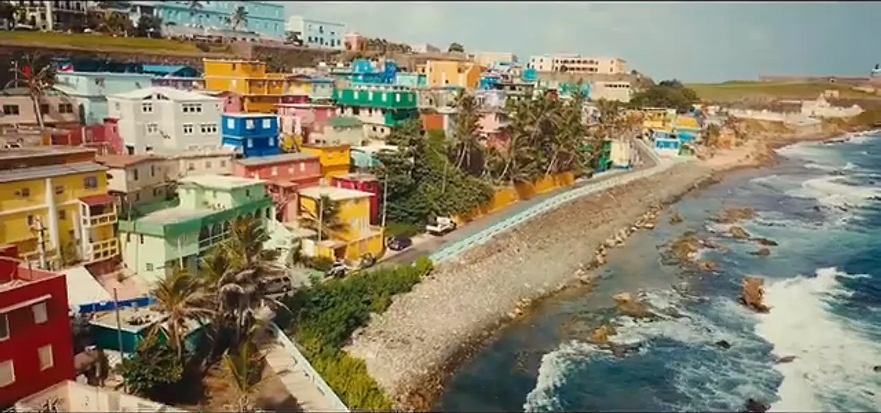 The colourful seaside neighbourhood of La Perla below the walls of Old San Juan, Puerto Rico