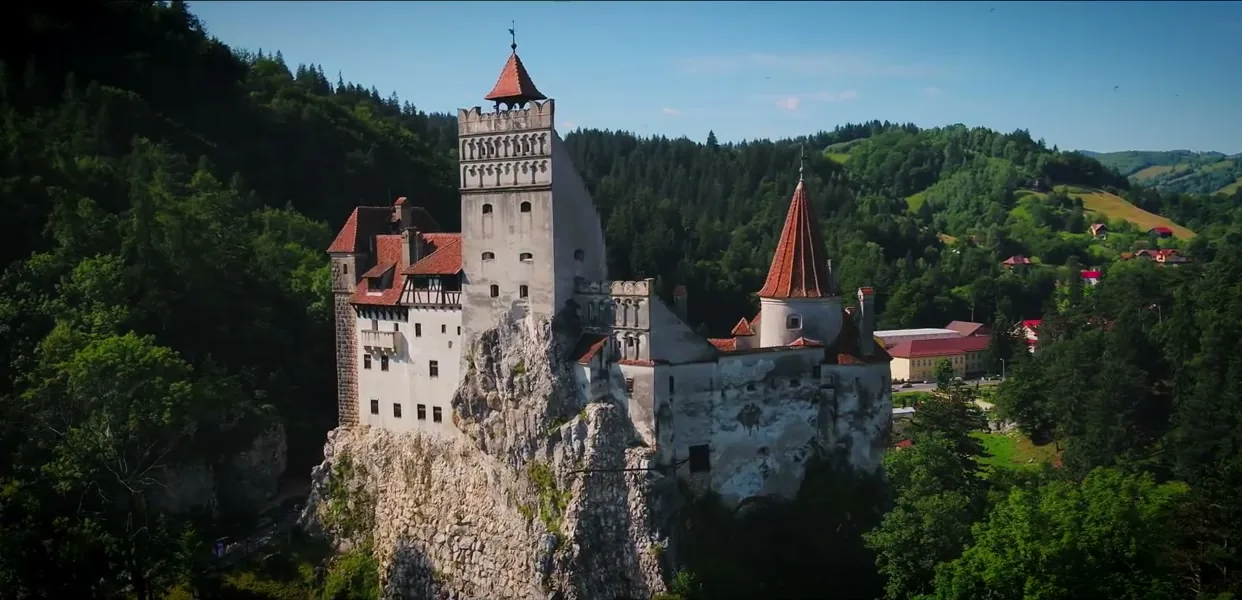 Bran Castle, known as Dracula's Castle, on its crag in Transylvania, Romania