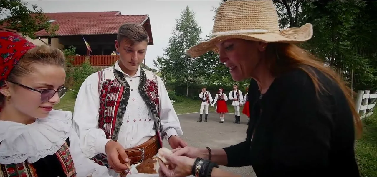 A traditional Romanian welcome with bread and salt in a village near Beiuș, Romania