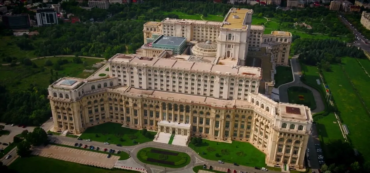 Aerial view of the Palace of the Parliament in Bucharest, Romania