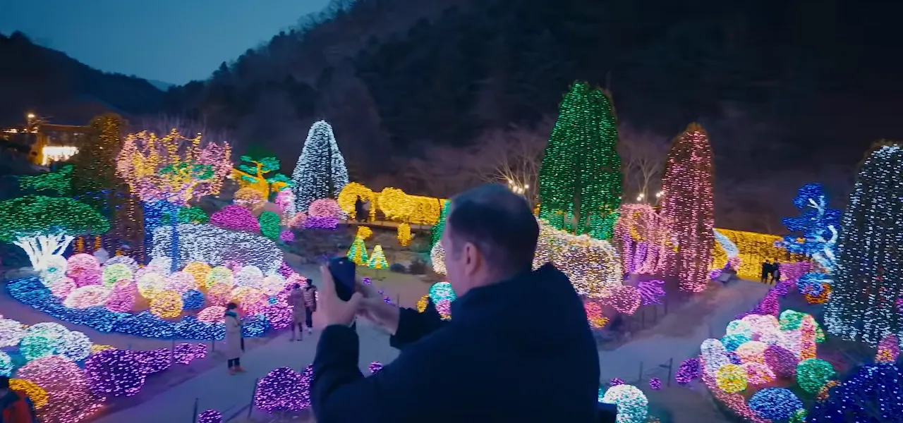 Colourful flower-shaped light installations at the Garden of Morning Calm