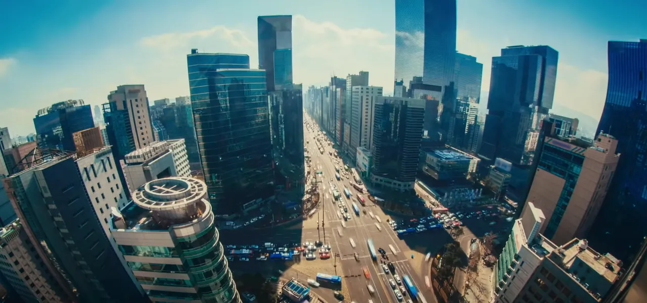 Aerial view of the Gangnam district skyline in Seoul, South Korea