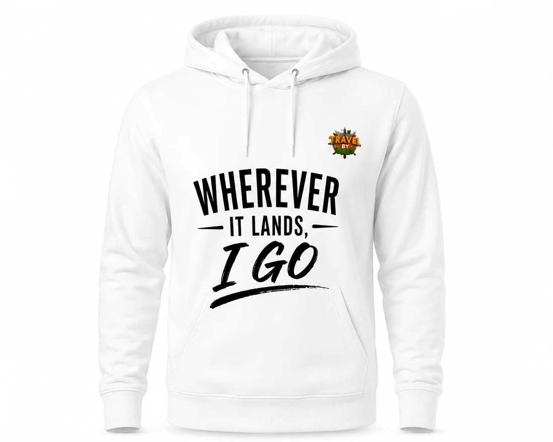 White Hoodie — “Wherever it Lands, I Go” — Travel by Dart