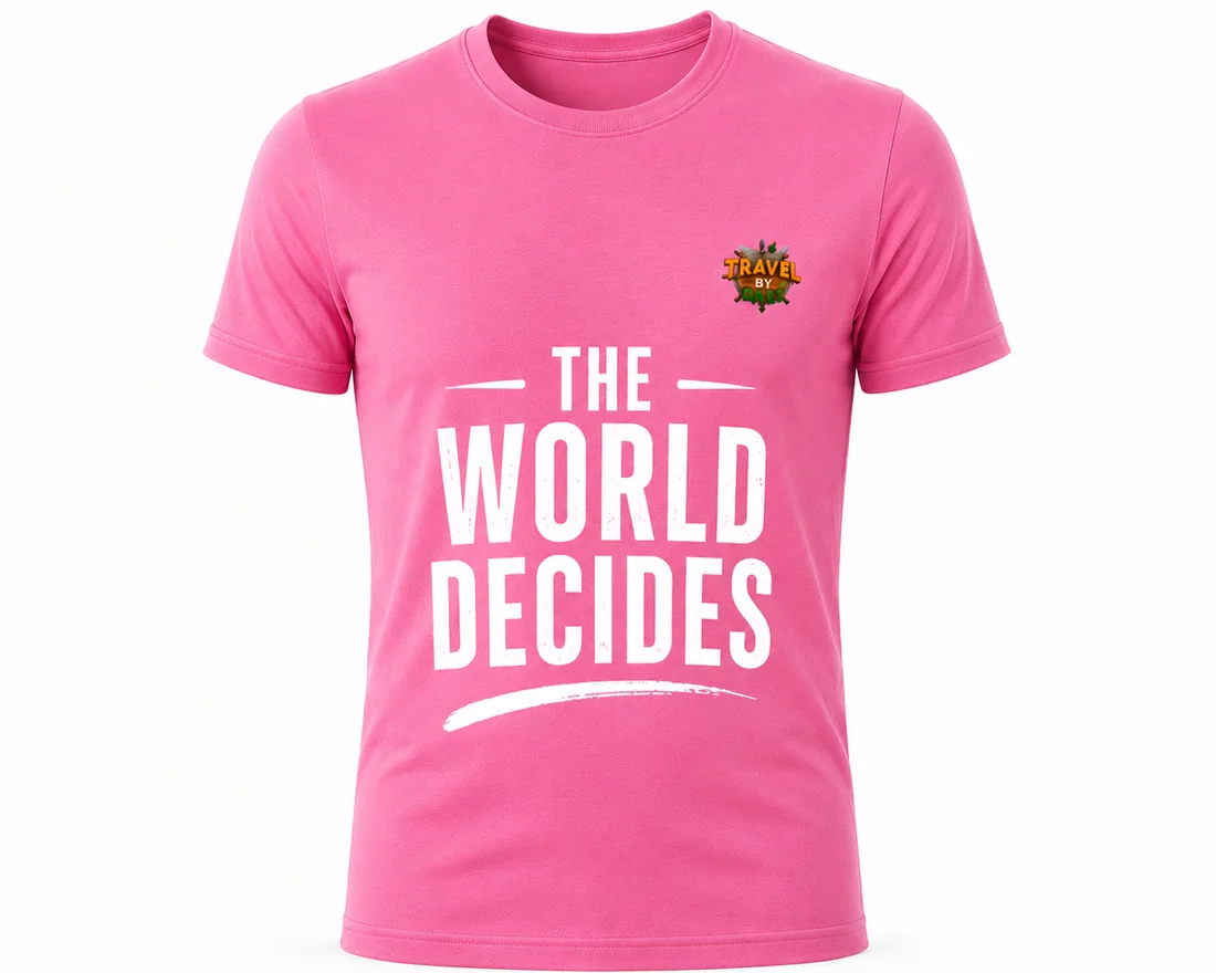 Pink Tee — “The World Decides” — Travel by Dart