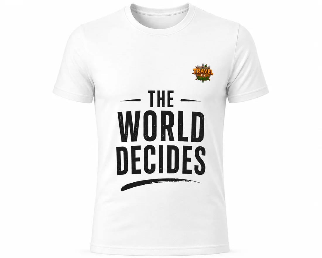 White Tee — “The World Decides” — Travel by Dart